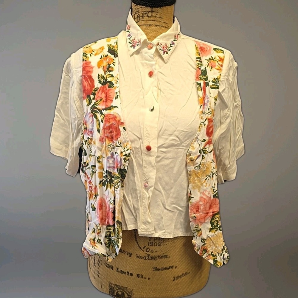 Capacity Floral Button Up Blouse Vest Cottagecore Romantic Boho sz S